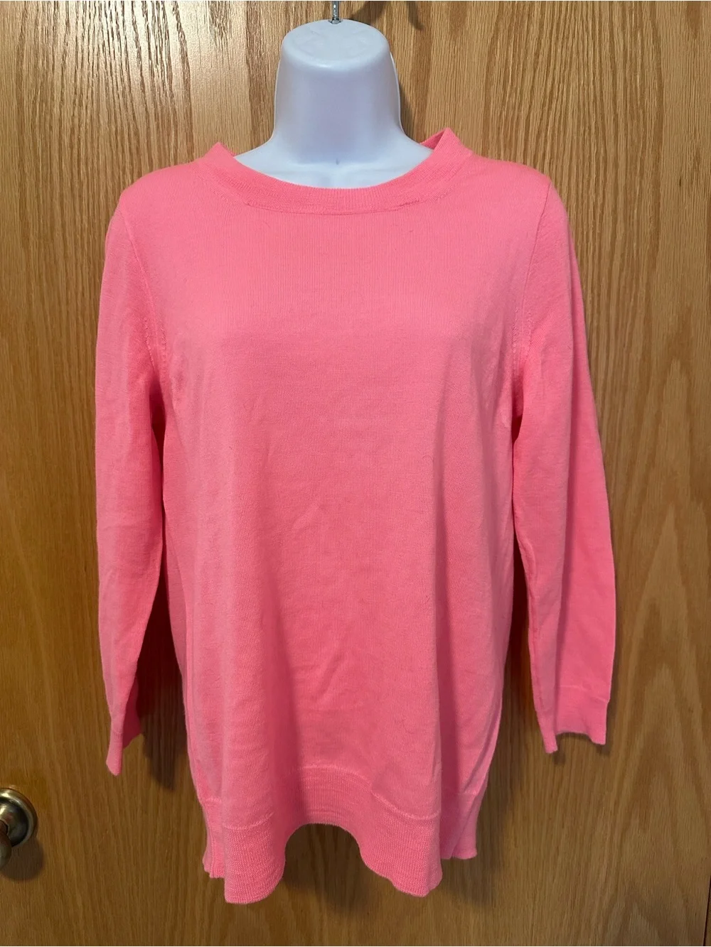 J. Crew Merino Wool Bright Pink/Coral Scoop Neck Sweater Size Medium